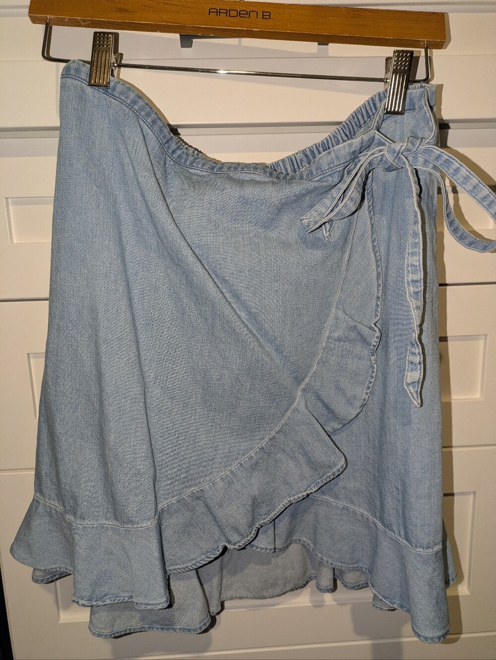 NWOT J. Crew Chambray Light Blue Ruffled Denim Wrap Skirt